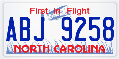 NC license plate ABJ9258