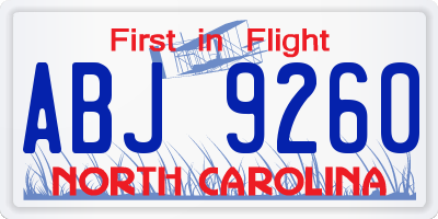 NC license plate ABJ9260