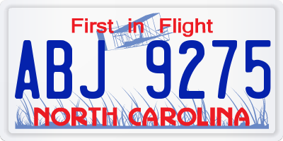 NC license plate ABJ9275