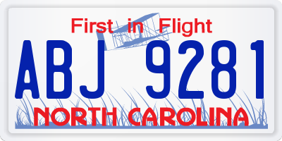 NC license plate ABJ9281