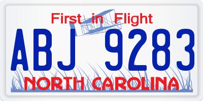 NC license plate ABJ9283