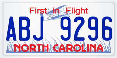 NC license plate ABJ9296