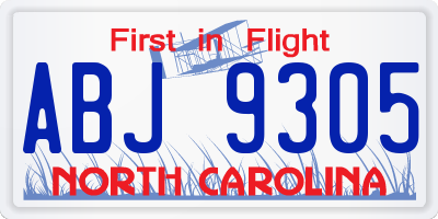 NC license plate ABJ9305