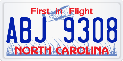 NC license plate ABJ9308