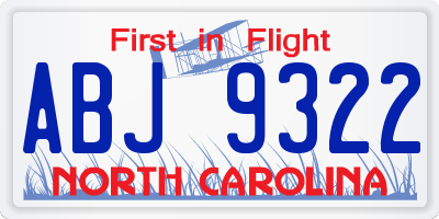 NC license plate ABJ9322