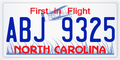 NC license plate ABJ9325