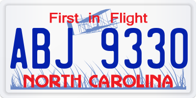 NC license plate ABJ9330
