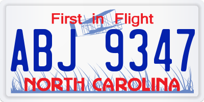 NC license plate ABJ9347