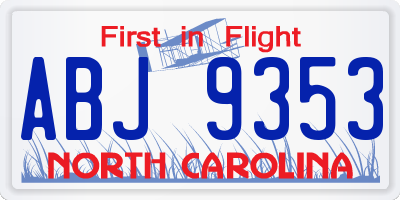 NC license plate ABJ9353