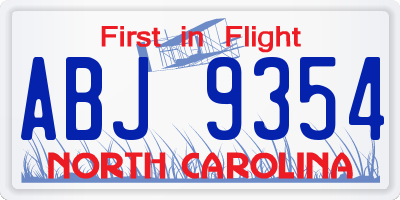 NC license plate ABJ9354