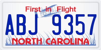 NC license plate ABJ9357
