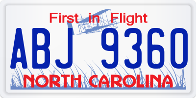 NC license plate ABJ9360