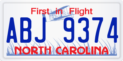NC license plate ABJ9374