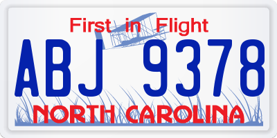 NC license plate ABJ9378
