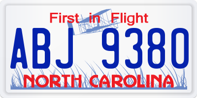 NC license plate ABJ9380