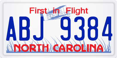 NC license plate ABJ9384