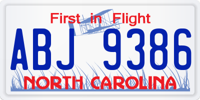 NC license plate ABJ9386