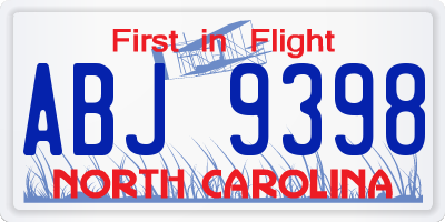 NC license plate ABJ9398