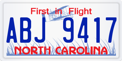 NC license plate ABJ9417