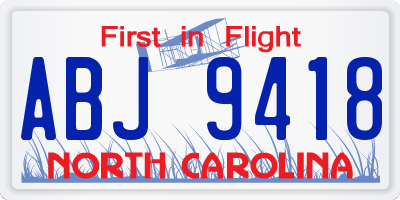 NC license plate ABJ9418