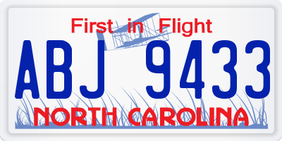 NC license plate ABJ9433