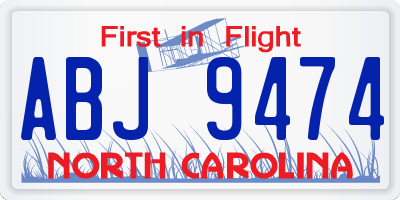 NC license plate ABJ9474