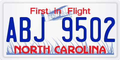 NC license plate ABJ9502