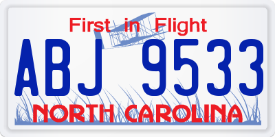 NC license plate ABJ9533