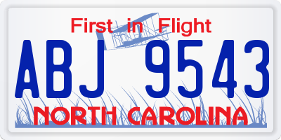NC license plate ABJ9543