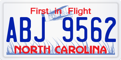 NC license plate ABJ9562