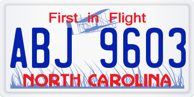 NC license plate ABJ9603