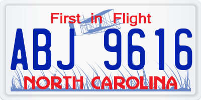NC license plate ABJ9616