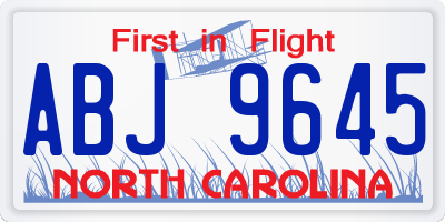 NC license plate ABJ9645