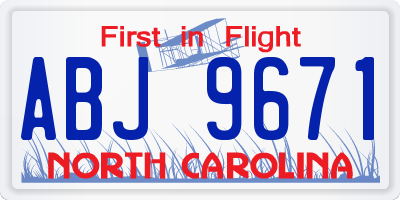NC license plate ABJ9671
