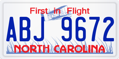 NC license plate ABJ9672