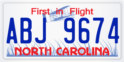 NC license plate ABJ9674