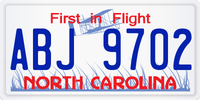 NC license plate ABJ9702