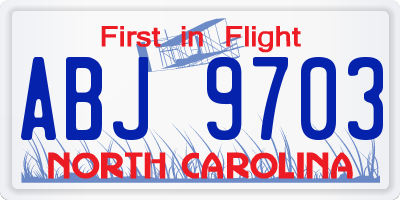 NC license plate ABJ9703