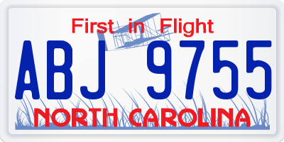 NC license plate ABJ9755