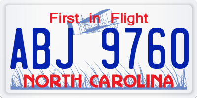 NC license plate ABJ9760