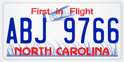 NC license plate ABJ9766
