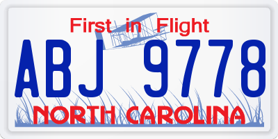 NC license plate ABJ9778