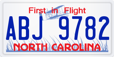 NC license plate ABJ9782