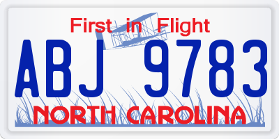 NC license plate ABJ9783