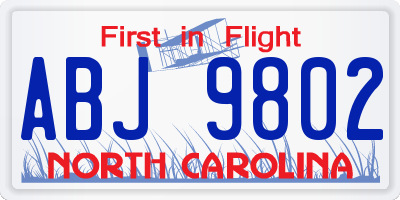 NC license plate ABJ9802