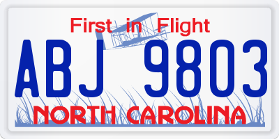 NC license plate ABJ9803
