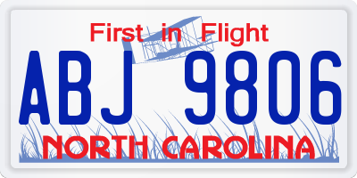 NC license plate ABJ9806