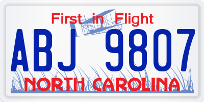 NC license plate ABJ9807