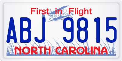 NC license plate ABJ9815