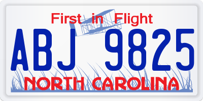 NC license plate ABJ9825